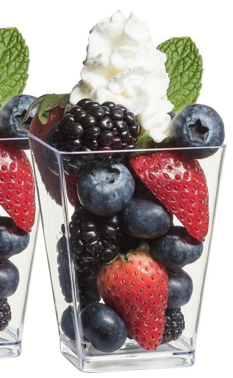 Zappy 50 5 oz Tall Square Clear Dessert Cups and 50 Tasting Spoons Dessert Glasses Shot Glasses Trifle Bowl Clear Disposable Plastic Dessert Tumbler Cups Party Cups - Image 4